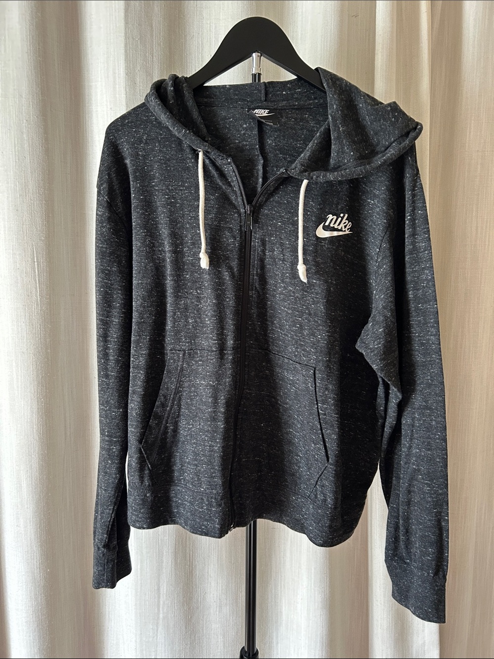 Nike Men’s Dark Heather Gray Zip-Up Hoodie with White Logo
